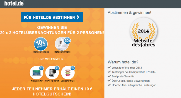 Hotel.de Webseite des Jahres Gewinnspiel